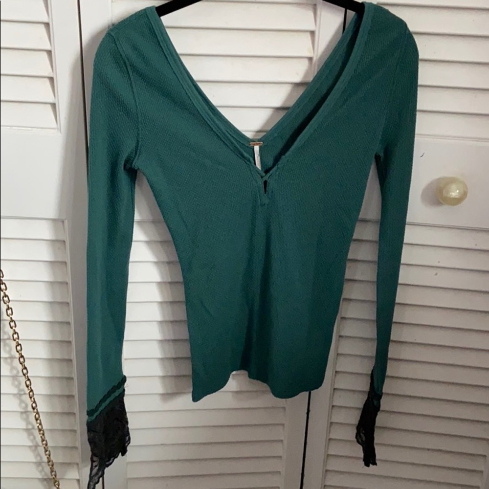 Green free people waffle material top NEVER WORN